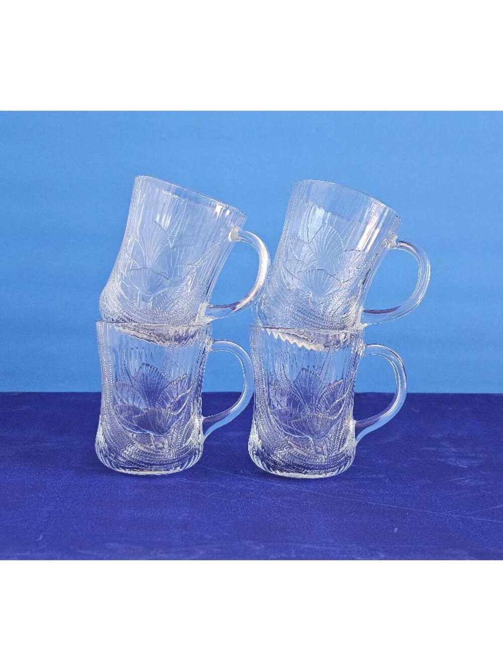 Vintage Arcoroc Canterbury Clear Glass Mugs, Set Of 4